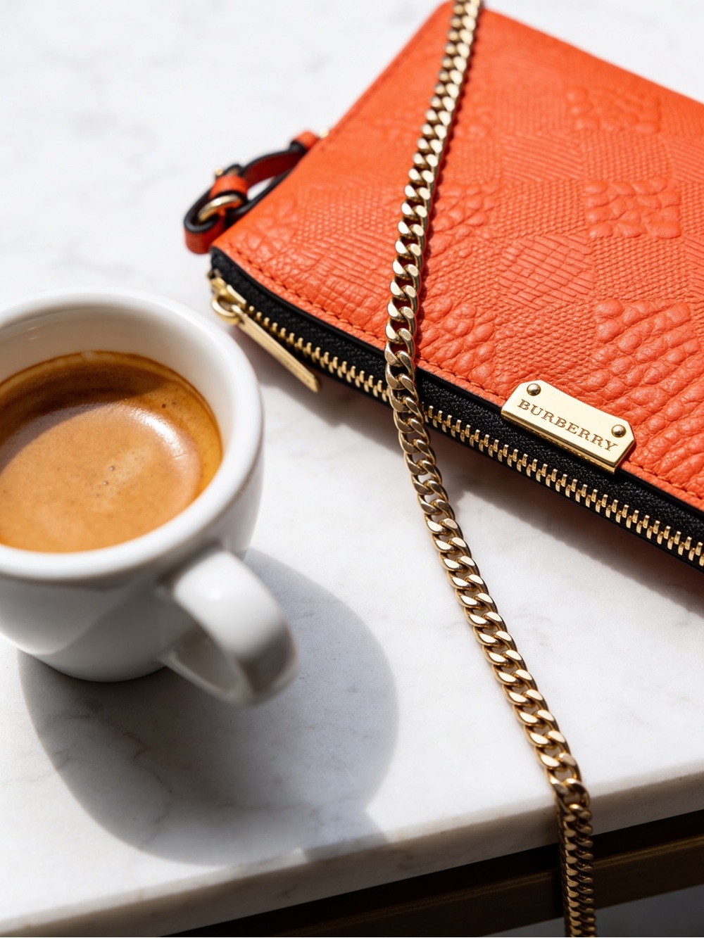 Burberry Chichester Crossbody Shoulder Bag Orange Leather  Gold Logo Chain